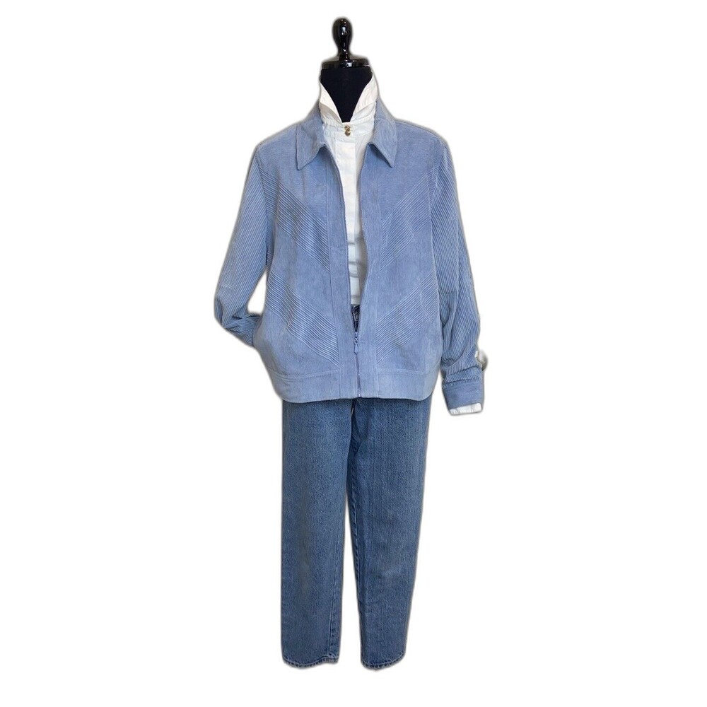 Alfred Dunner women’s zip up corduroy jacket Light Blue size 14